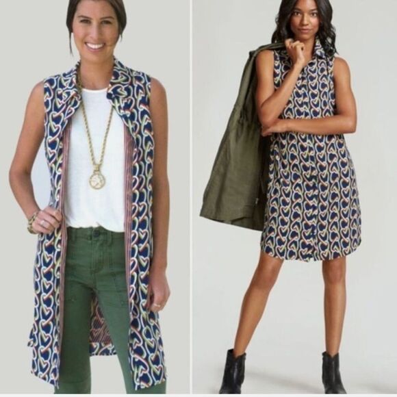 CAbi Dresses & Skirts - CAbi Amour Heart Print Shirt Button Down Sleeveless Dress